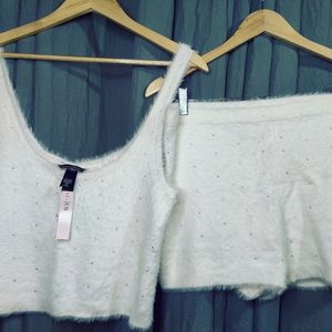 Victoria's Secret crop top/matching shorts Angora sleep/bridal L